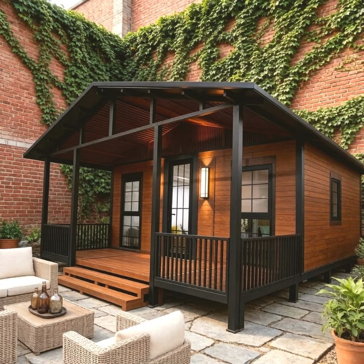 Cabane de jardin avec véranda