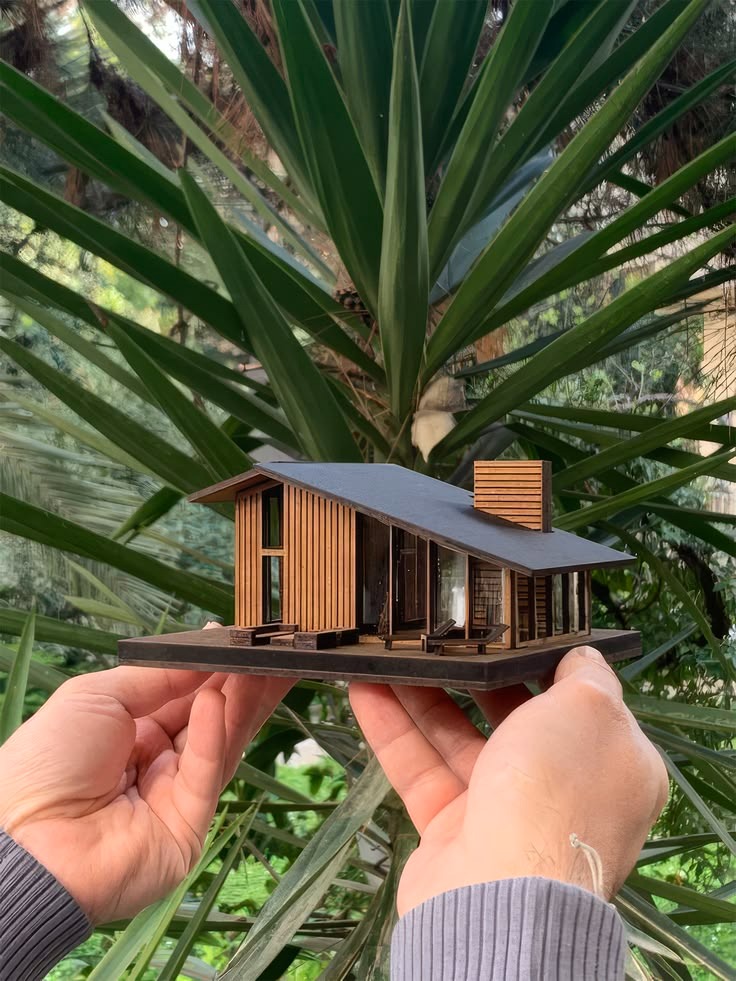 Maquette de chalet bois avec terrasse