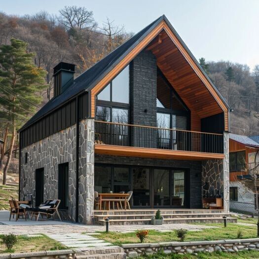 Chalet pierre, bois & noir