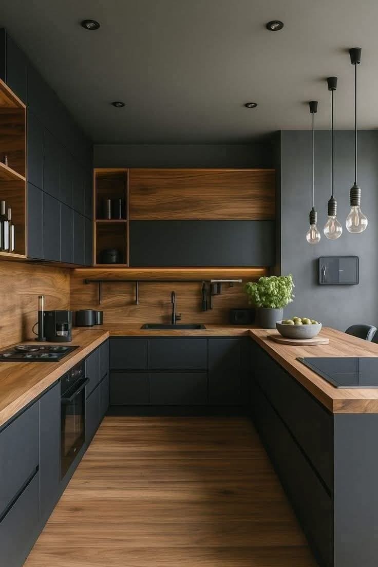 Cuisine anthracite & bois
