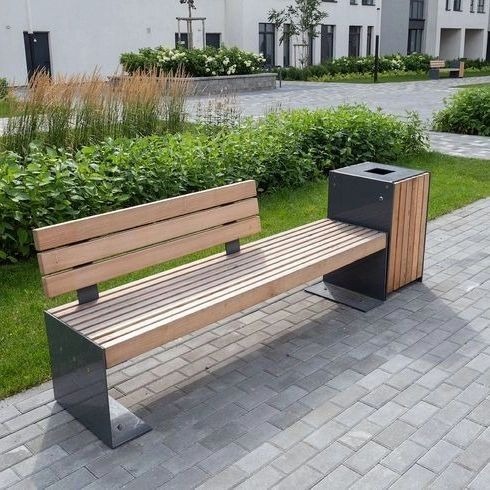 Banc urbain avec corbeille